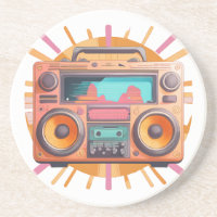 Farbenfrohe Retro-80er-Boombox mit Sonnenaufgang i