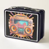 Farbenfrohe Retro-80er-Boombox mit Sonnenaufgang i Metall Brotdose (Rückseite)