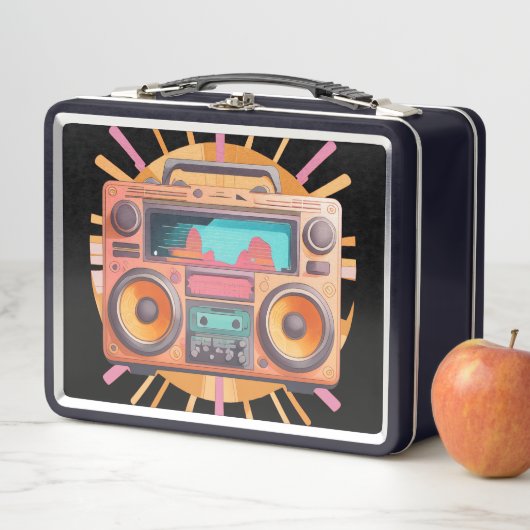 Farbenfrohe Retro-80er-Boombox mit Sonnenaufgang i Metall Brotdose (Beispiel)