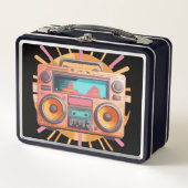 Farbenfrohe Retro-80er-Boombox mit Sonnenaufgang i Metall Brotdose (Vorderseite)