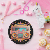 Farbenfrohe Retro-80er-Boombox mit Sonnenaufgang i Pappteller (Party)