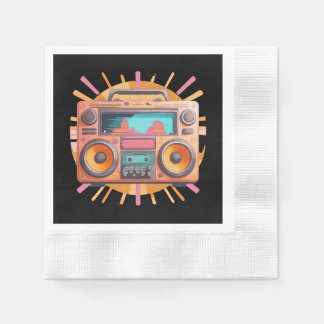Farbenfrohe Retro-80er-Boombox mit Sonnenaufgang i Serviette