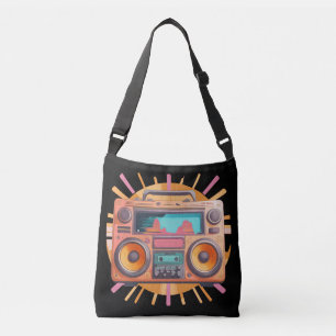 Farbenfrohe Retro-80er-Boombox mit Sonnenaufgang i Tragetaschen Mit Langen Trägern
