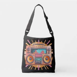 Farbenfrohe Retro-80er-Boombox mit Sonnenaufgang i Tragetaschen Mit Langen Trägern