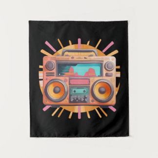 Farbenfrohe Retro-80er-Boombox mit Sonnenaufgang i Wandteppich