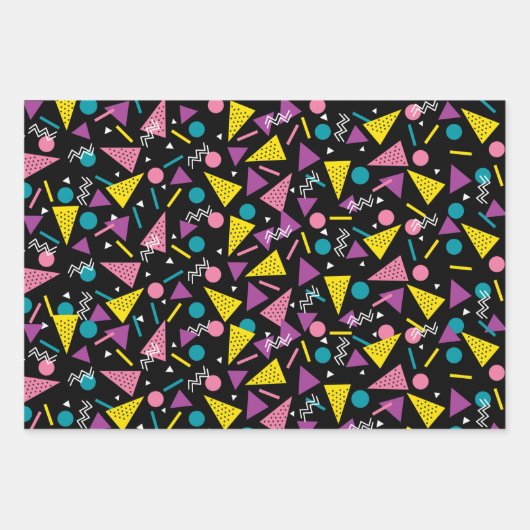 Farbenfrohe Retro-80er Geschenkpapier Set (Vorderseite 3)