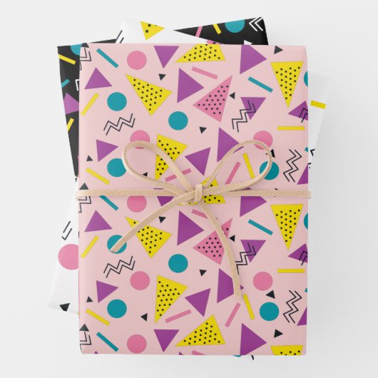Farbenfrohe Retro-80er Geschenkpapier Set (Beispiel)