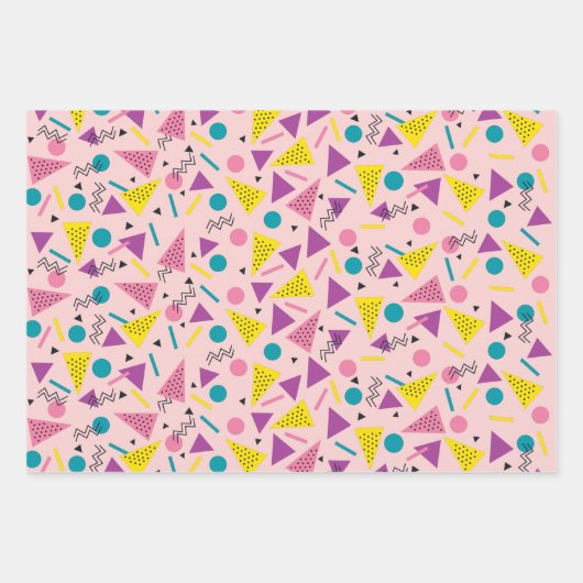 Farbenfrohe Retro-80er Geschenkpapier Set (Vorderseite)