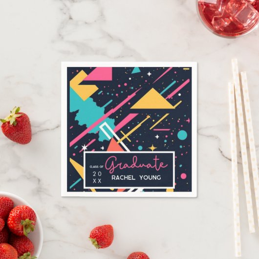 Farbenfrohe Retro-80er-Graduationspartei Serviette (Beispiel)