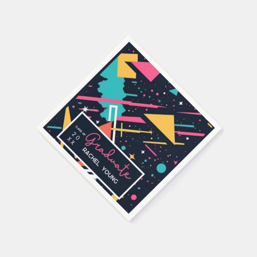 Farbenfrohe Retro-80er-Graduationspartei Serviette (Ecke)