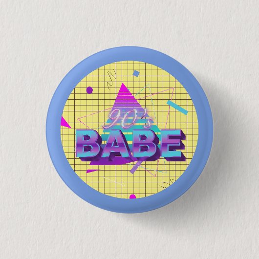 Farbenfrohe Retro 90er Babe Button (Vorderseite)