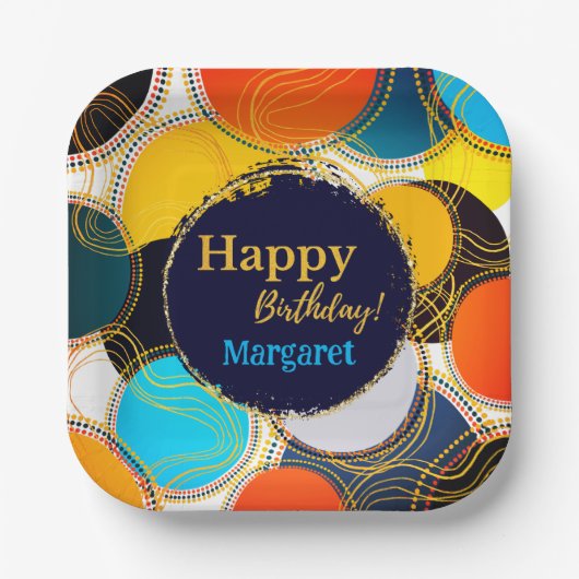 Farbenfrohe Retro Abstrakt Happy Birthday Personal Pappteller (Vorderseite)