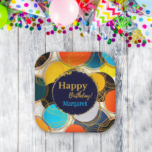 Farbenfrohe Retro Abstrakt Happy Birthday Personal Pappteller