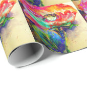 Farbenfrohe Retro Abstrakte Mohnwasserfarbe Geschenkpapier (Rolleneckpunkt)