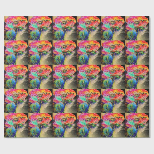 Farbenfrohe Retro Abstrakte Mohnwasserfarbe Geschenkpapier (Flach)