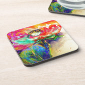 Farbenfrohe Retro Abstrakte Mohnwasserfarbe Getränkeuntersetzer (Linke Seite)