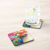 Farbenfrohe Retro Abstrakte Mohnwasserfarbe Getränkeuntersetzer (Rechte Seite)