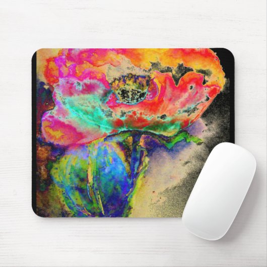 Farbenfrohe Retro Abstrakte Mohnwasserfarbe Mousepad (Mit Mouse)