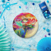 Farbenfrohe Retro Abstrakte Mohnwasserfarbe Pappteller (Party)