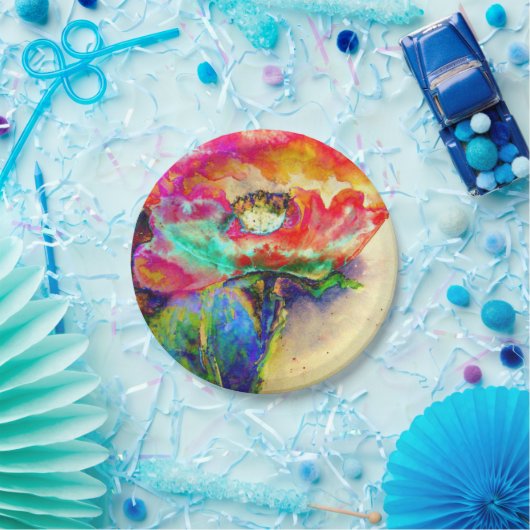 Farbenfrohe Retro Abstrakte Mohnwasserfarbe Pappteller (Party)