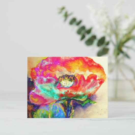 Farbenfrohe Retro Abstrakte Mohnwasserfarbe Postkarte (Stehend Vorderseite)