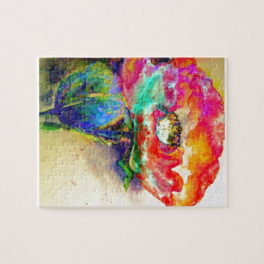 Farbenfrohe Retro Abstrakte Mohnwasserfarbe Puzzle (Horizontal)