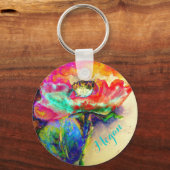 Farbenfrohe Retro Abstrakte Mohnwasserfarbe Schlüsselanhänger (Vorderseite)