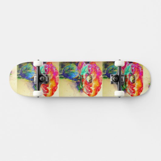 Farbenfrohe Retro Abstrakte Mohnwasserfarbe Skateboard (Horizontal)