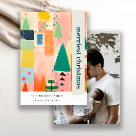 Farbenfrohe Retro Abstrakte Weihnachtslandschaft F Feiertagskarte