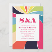 Farbenfrohe Retro Art Hochzeit Einladung (Vorderseite)