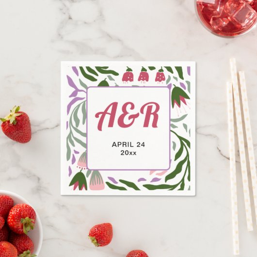 Farbenfrohe Retro-Äste mit Blume Hochzeit Serviette (Beispiel)