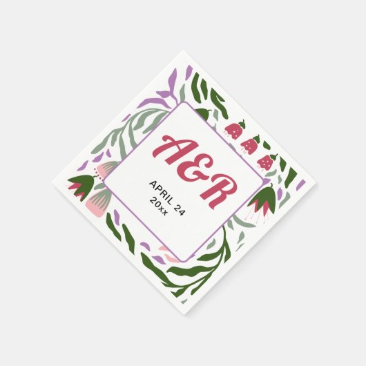 Farbenfrohe Retro-Äste mit Blume Hochzeit Serviette (Ecke)