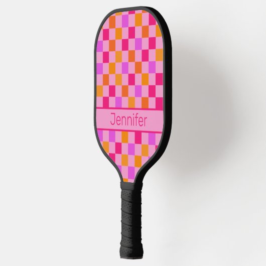 Farbenfrohe Retro ästhetische Prüfmuster Hot Pink Pickleball Schläger (Links)