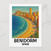 Farbenfrohe Retro Benidorm Spanien Costa Blanca Postkarte (Vorderseite)