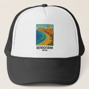Farbenfrohe Retro Benidorm Spanien Costa Blanca Re Truckerkappe