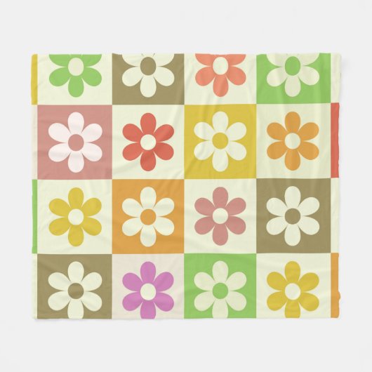 Farbenfrohe Retro-Blume auf Prüfplatine-Muster Fleecedecke (Vorderseite (Horizontal))