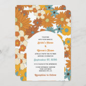 Farbenfrohe Retro-Blume der 60er 70er Jahre Einladung (Vorne/Hinten)