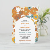 Farbenfrohe Retro-Blume der 60er 70er Jahre Einladung (Stehend Vorderseite)