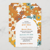 Farbenfrohe Retro-Blume der 60er 70er Jahre Einladung (Vorne/Hinten)