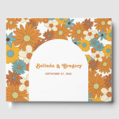 Farbenfrohe Retro-Blume der 60er 70er Jahre Gästebuch (Vorderseite)