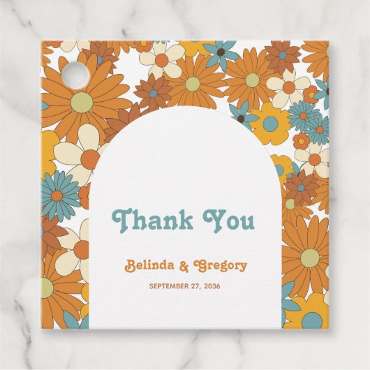 Farbenfrohe Retro-Blume der 60er 70er Jahre Geschenkanhänger (Vorderseite)