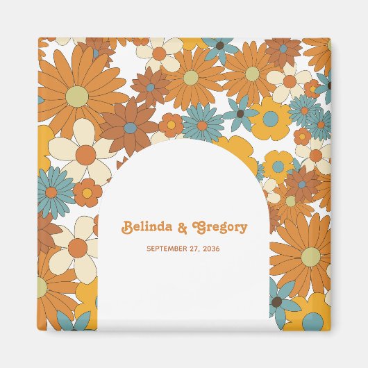 Farbenfrohe Retro-Blume der 60er 70er Jahre Magnet (Vorne)