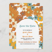 Farbenfrohe Retro-Blume der 60er 70er Jahre Save The Date (Vorne/Hinten)