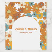 Farbenfrohe Retro-Blume der 60er 70er Jahre Weinetikett (Einzelnes Label)