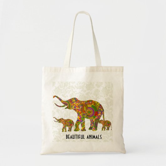 Farbenfrohe Retro-Blume Elefant 4 Tragetasche (Vorne)