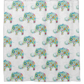 Farbenfrohe Retro-Blume Elefantenmuster Duschvorhang (Vorderseite)