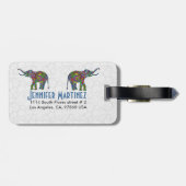 Farbenfrohe Retro-Blume Elephant 3c-Design Gepäckanhänger (Rückseite horizontal)