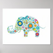 Farbenfrohe Retro-Blume Elephant Illustration Foliendrucke (Vorderseite)