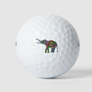 Farbenfrohe Retro-Blume Elephant Illustration Golfball