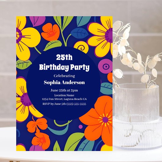 Farbenfrohe Retro-Blume im Dopaminstil Einladung